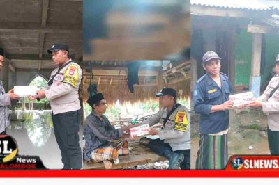 Bhabinkamtibmas Desa Tumpak Bagi Kain Sarung kepada Marbot Masjid
